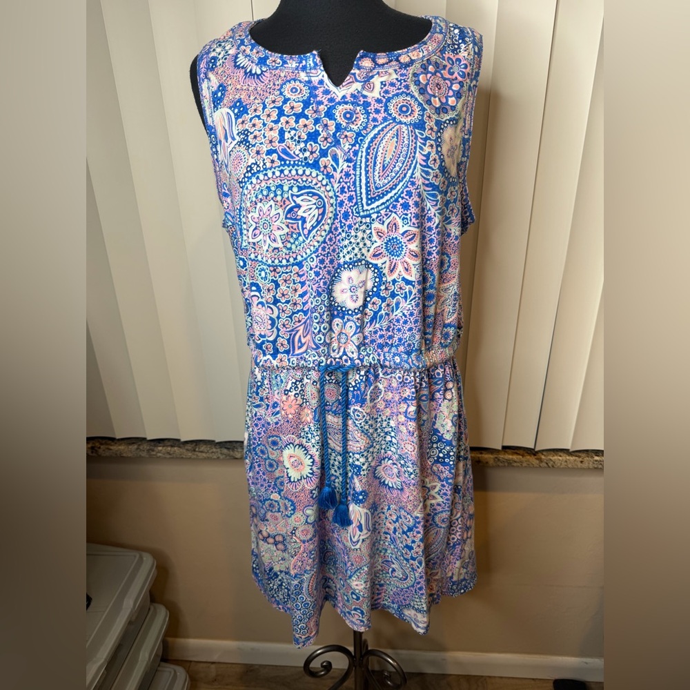 T by Talbots dreamy paisley print jersey tie waist Resortwear dress XLP